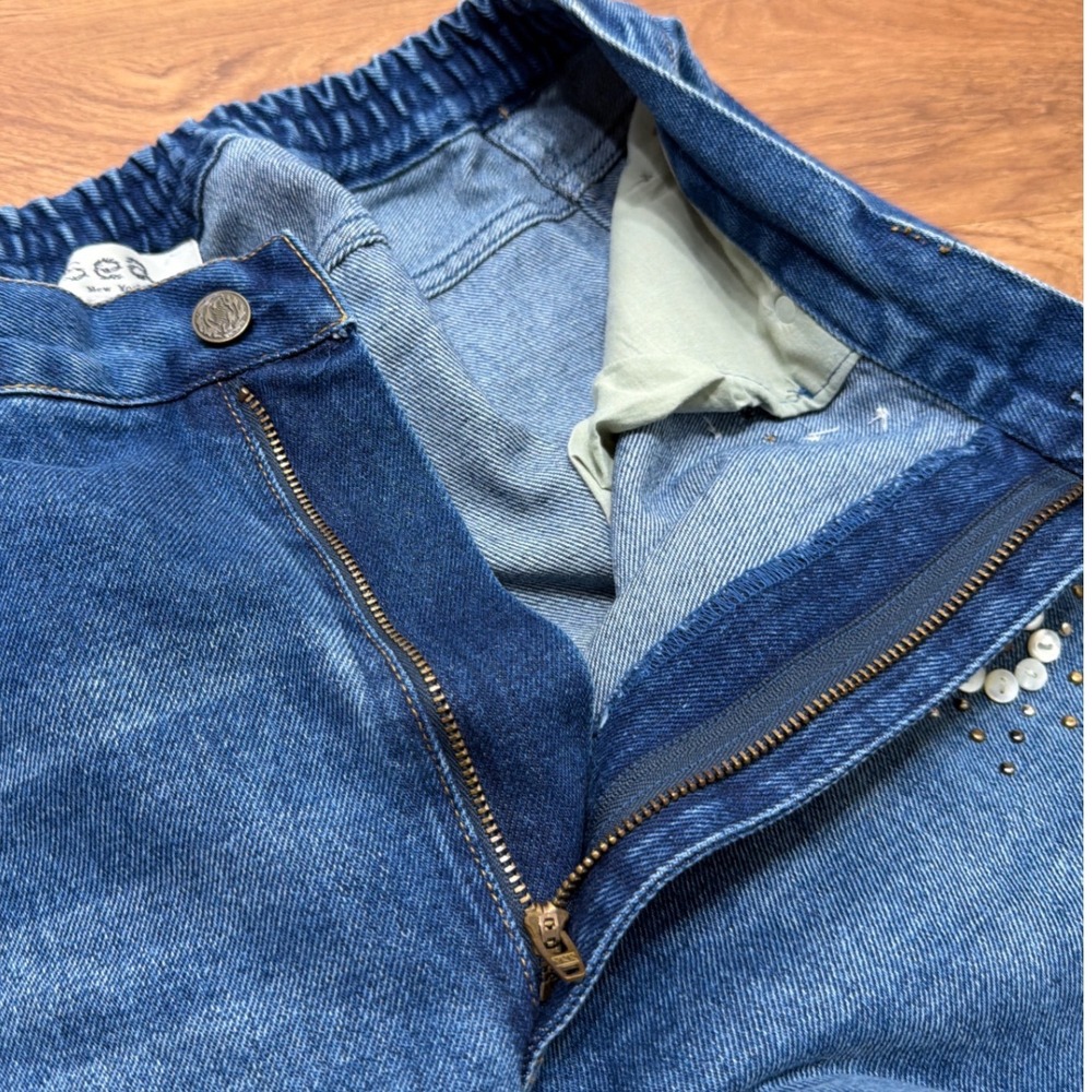 Sea New York Embellished Wide Leg Baggy Jeans Blue Medium Wash Women Size 10 - Picture 13 of 14